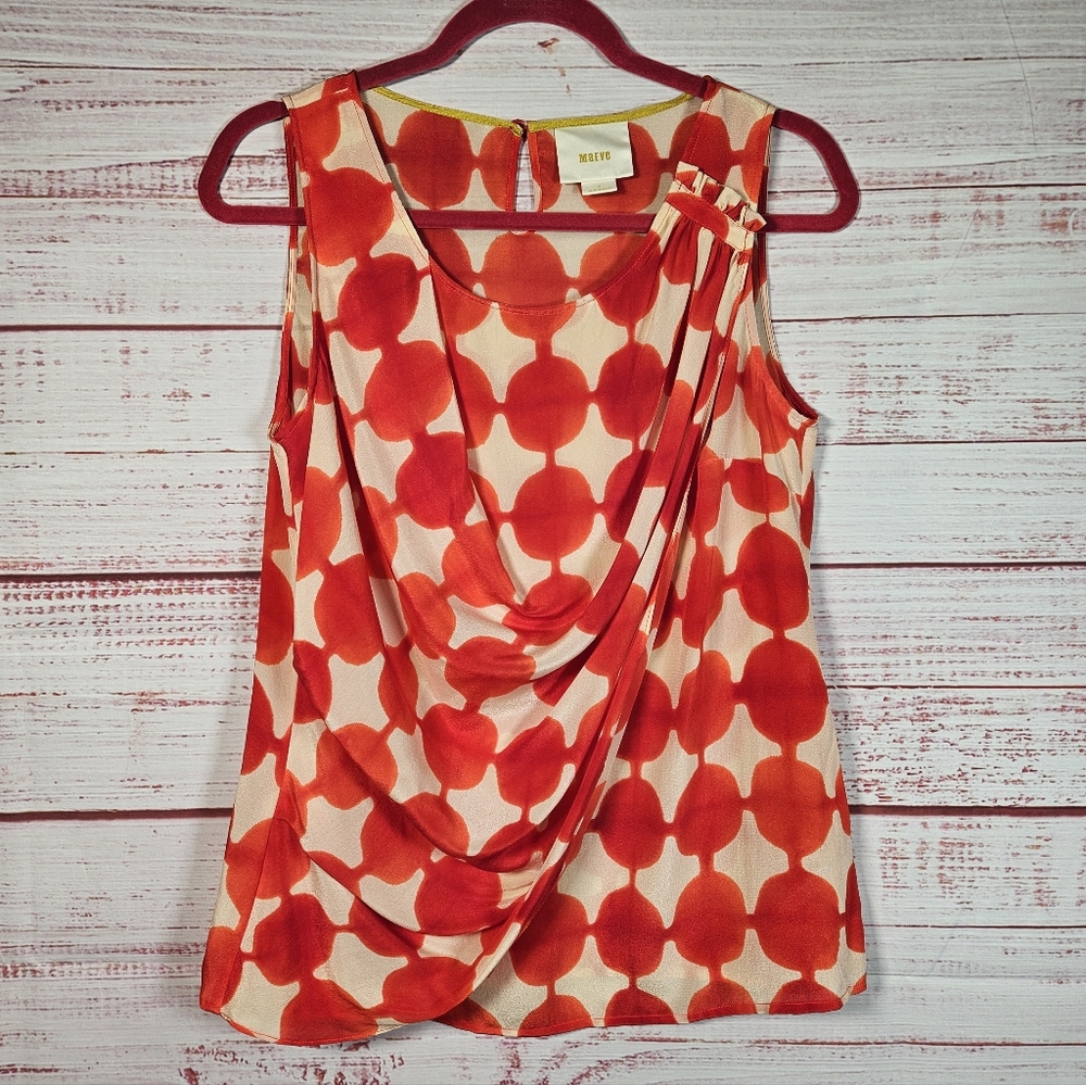 Anthropologie Red & Cream Draped Geometric Sleeveless Camisole